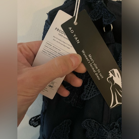 AO YAN Navy Lace Butterfly Corset Formal Prom Dress size S* NWT - Picture 10 of 13